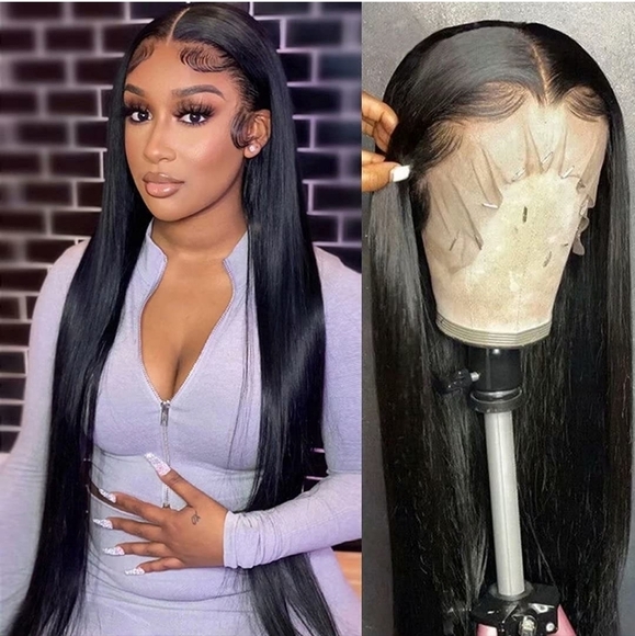 180 Density HD Transparent Lace Front Wigs Human Hair Silky Straight 13x6 - Picture 1 of 4